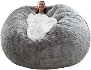 Bean Bag Chair Coverit Was Only A Cover, Not A Full Bean Bag Chair Cushion, Big Round Soft Fluffy PV Velvet Sofa Bed Cover, Living Room Furniture, Lazy Sofa Bed Cover,5ft Light Grey